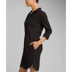 prAna La Noa Hemp Black Button-Down Shirt Dress 🖤 Soft Eco Casual